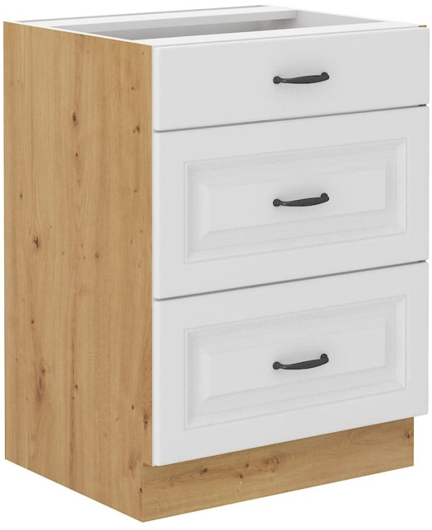 Szafka STILO 60 D 3S Biały/Dąb Artisan kuchenna dolna z szufladami