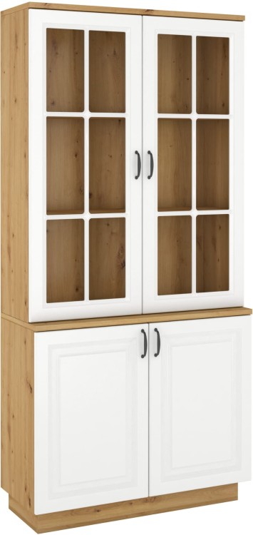 Kredens do jadalni Flawia komoda WHAR 100 2D z witryną WHAR 100 2D Biały/Dąb Artisan