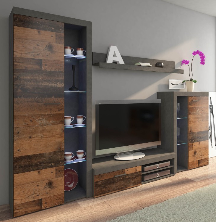 Meblościanka do salonu Rumba OLDMAT01 Old Style/Matera + LED