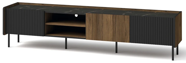Szafka RTV w nowoczesnym stylu Prestigo P8 o szerokości 200 cm w kolorze czarnym/orzech/San Sebastian