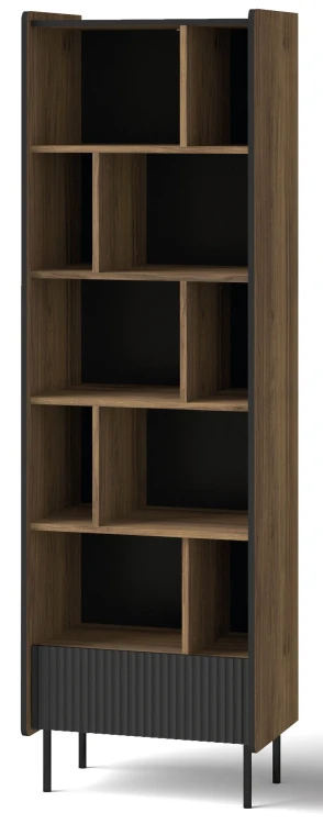Regał na książki z szufladą w stylu nowoczesnym Prestigo P10 w kolorze czarnym/orzech/San Sebastian