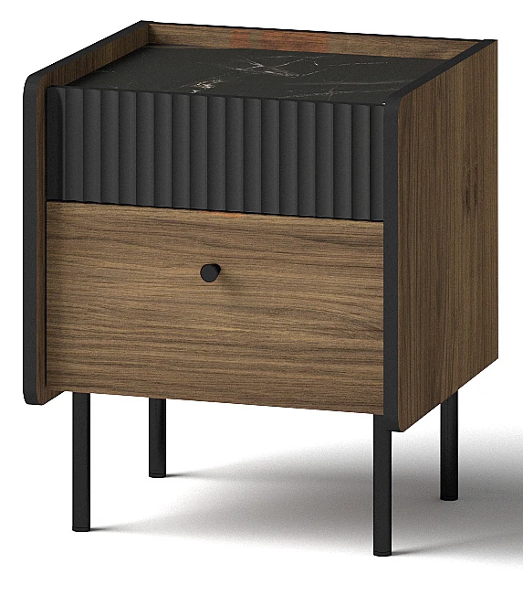 Szafka nocna z szufladami Prestigo P12 na wysokich nóżkach do sypialni w kolorze czarnym/orzech/San Sebastian