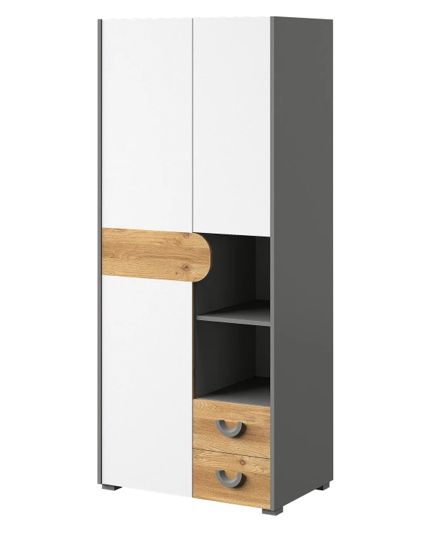 Szafa do pokoju młodzieżowego Carini CA1 w kolorystyce Dąb Nash/Biały Brylantowy/Grafit.