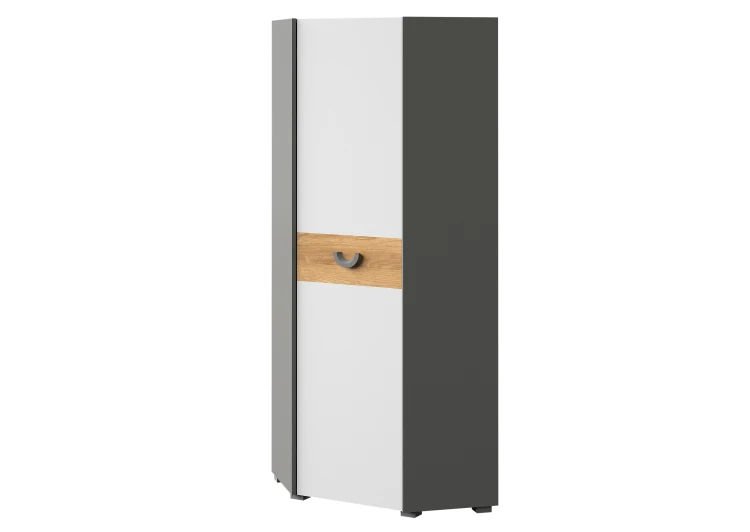 Szafa narożna do pokoju młodzieżowego Carini CA7 w kolorze Dąb Nash/Biały Brylantowy/Grafit.