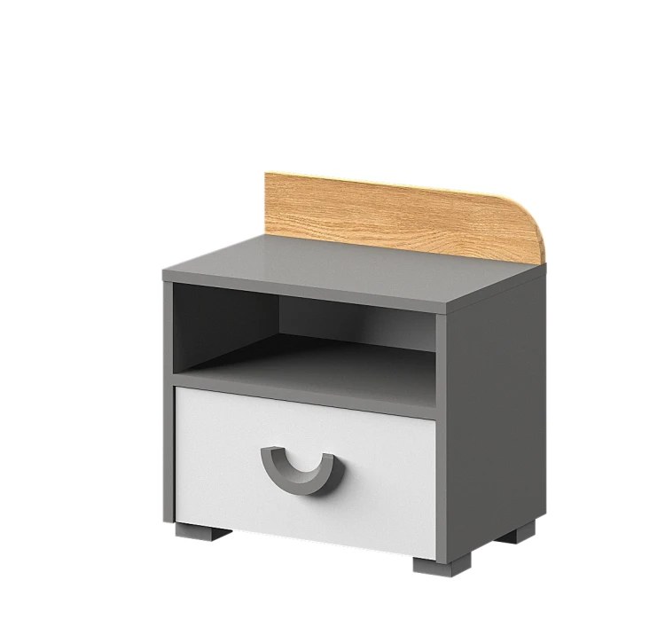 Szafka nocna do pokoju młodzieżowego Carini CA12 w kolorze Dąb Nash/Biały Brylantowy/Grafit.