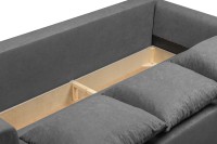 Sofa Lugo z funkcją spania, pojemnikiem na pościel oraz trzema poduszkami