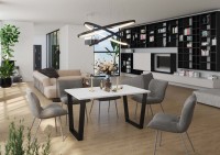Stół CEZAR 138x90 loft w stylu industrialnym do biura gabinetu kuchni jadalni salonu z metalowyminogami czarnymi V blat biały aranżacja