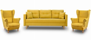 Komplet wypoczynkowy skandynawski do salonu sofa i 2 fotele Żółty