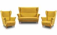 Zestaw wypoczynkowy skandynawski sofa uszak + 2x fotel uszak żółty - internetowy sklep meblowy Bird Meble