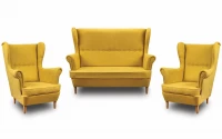 Zestaw wypoczynkowy skandynawski sofa uszak + 2x fotel uszak żółty - internetowy sklep meblowy Bird Meble