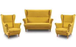 Zestaw wypoczynkowy uszak sofa + 2x fotel Żółty
