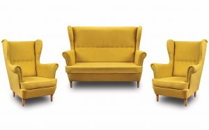Zestaw wypoczynkowy uszak sofa + 2x fotel Żółty