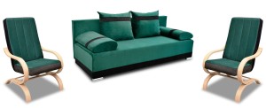 Zestaw wypoczynkowy do salonu sofa Orlean PLUS + 2 fotele Girona Ciemny Zielony