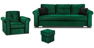 Zestaw wypoczynkowy do salonu Merida Sofa + Fotel z Podnóżkiem Ciemny Zielony