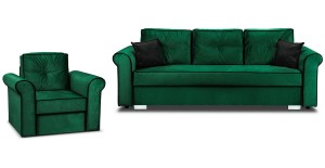 Zestaw wypoczynkowy do salonu Merida Sofa + Fotel Ciemny Zielony