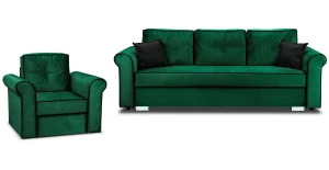 Zestaw wypoczynkowy do salonu Merida Sofa + Fotel Ciemny Zielony