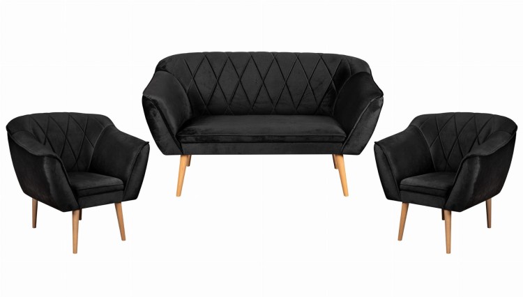 Zestaw wypoczynkowy skandynawski sofa dwuosobowa 2 fotele Rosa antracytowy - internetowy sklep meblowy Bird Meble