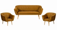 Komplet wypoczynkowy skandynawski sofa trzyosobowa 2 fotele Rosa złoty - internetowy sklep meblowy Bird Meble