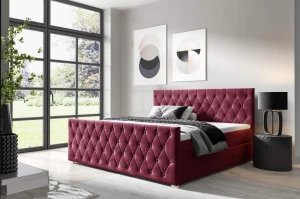 Łóżko kontynentalne pikowane Nadia + Front 160x200 Burgundowe