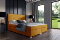 łóżko kontynentalne 140x200 z pojemnikiem do sypialni tapicerowane z materacem żółte Lara sklep meblowy Birdmeble