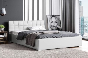 Łóżko tapicerowane pikowane z materacem Kendi 140x200 Białe Metalowy Stelaż