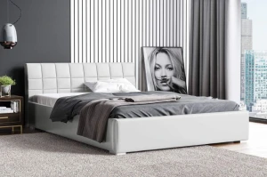 Łóżko tapicerowane pikowane Kendi 180x200 Białe Metalowy Stelaż