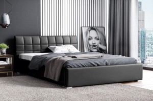 Łóżko tapicerowane pikowane Kendi 180x200 Czarne Metalowy Stelaż