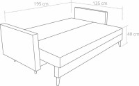 Sofa z funkcją spania do salonu z pojemnikiem skandynawska Saffle powierzchnia spania wymiary - internetowy sklep meblowy Bird Meble