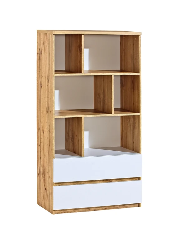 Regał 80 cm z szufladami Arca 04 na książki biblioteczka dąb wotan/biały - internetowy sklep meblowy Bird Meble