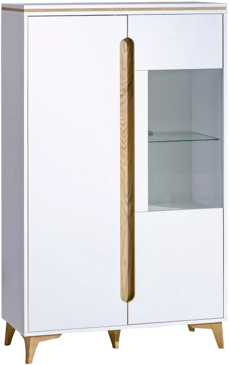Witryna 90 cm z przeszkleniem Gappa 05 oświetlenie LED biały/jesion - internetowy sklep meblowy Bird Meble