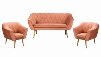 Zestaw wypoczynkowy skandynawski sofa dwuosobowa 2 fotele do salonu Rosa różowy- internetowy sklep meblowy Bird Meble