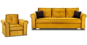 Zestaw wypoczynkowy do salonu Merida Sofa + Fotel Żółty