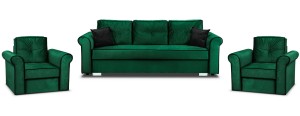 Zestaw wypoczynkowy do salonu Merida Sofa + 2 Fotele Ciemny Zielony