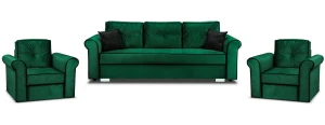 Zestaw wypoczynkowy do salonu Merida Sofa + 2 Fotele Ciemny Zielony