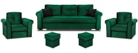 Zestaw wypoczynkowy do salonu Merida kanapa sofa z funkcją spania i dwa fotele z pojemnikiem oraz podnóżkami ciemny zielony - internetowy sklep meblowy Bird Meble