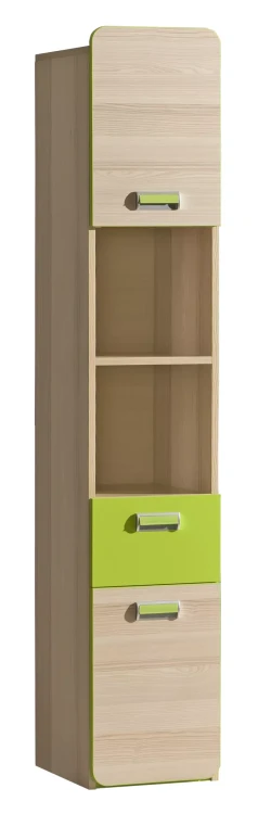 Regał 35 cm z szufladą Lorento 03 do pokoju dziecięcego młodzieżowego jesion/zielony - internetowy sklep meblowy Bird Meble
