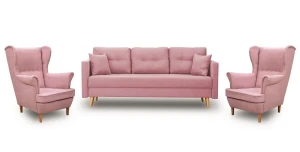 Komplet wypoczynkowy skandynawski do salonu sofa i 2 fotele Różowy