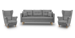 Komplet wypoczynkowy skandynawski do salonu sofa i 2 fotele Szary