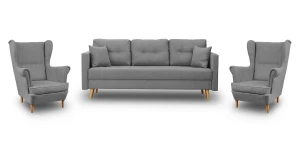 Komplet wypoczynkowy skandynawski do salonu sofa i 2 fotele Szary