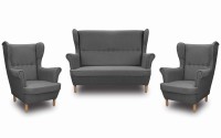 Zestaw wypoczynkowy skandynawski sofa uszak + 2x fotel uszak grafit - internetowy sklep meblowy Bird Meble