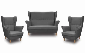 Zestaw wypoczynkowy uszak sofa + 2x fotel Grafit