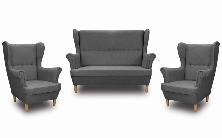 Zestaw wypoczynkowy skandynawski sofa uszak + 2x fotel uszak grafit - internetowy sklep meblowy Bird Meble