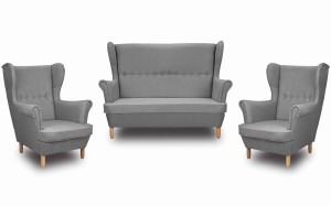 Zestaw wypoczynkowy uszak sofa + 2x fotel Szary