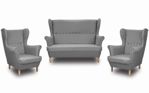 Zestaw wypoczynkowy uszak sofa + 2x fotel Szary