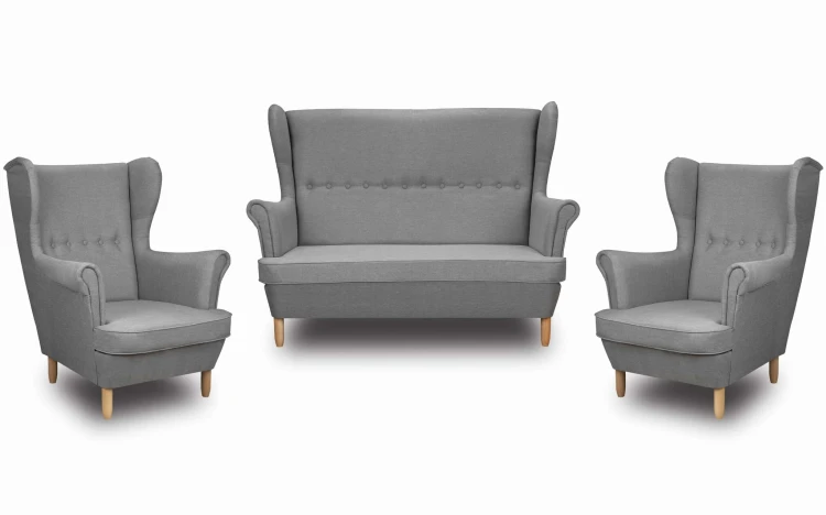Zestaw wypoczynkowy skandynawski sofa uszak + 2x fotel uszak szary - internetowy sklep meblowy Bird Meble