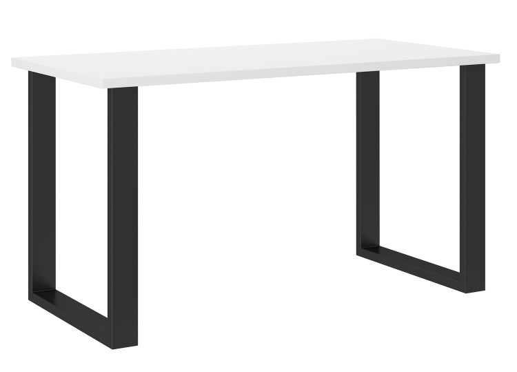 Nowoczesny Stół 138x67 loft w stylu industrialnym do biura gabinetu kuchni jadalni salonu z metalowymi nogami czarnymi prostymi stabilny porządny solidny gruby blat biały