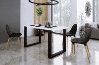 Nowoczesny Stół 138x67 loft w stylu industrialnym do biura gabinetu kuchni jadalni salonu z metalowymi nogami czarnymi prostymi stabilny porządny solidny gruby blat biały aranżacja