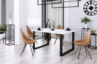Nowoczesny Stół 138x90 loft w stylu industrialnym do biura gabinetu kuchni jadalni salonu z metalowymi nogami czarnymi prostymi stabilny porządny solidny gruby blat biały aranżacja