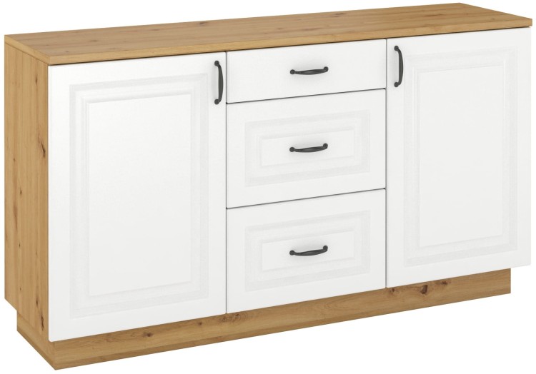 Komoda z 3 szufladami do salonu Flawia WHAR 150 2D 2S Biały/Dąb Artisan