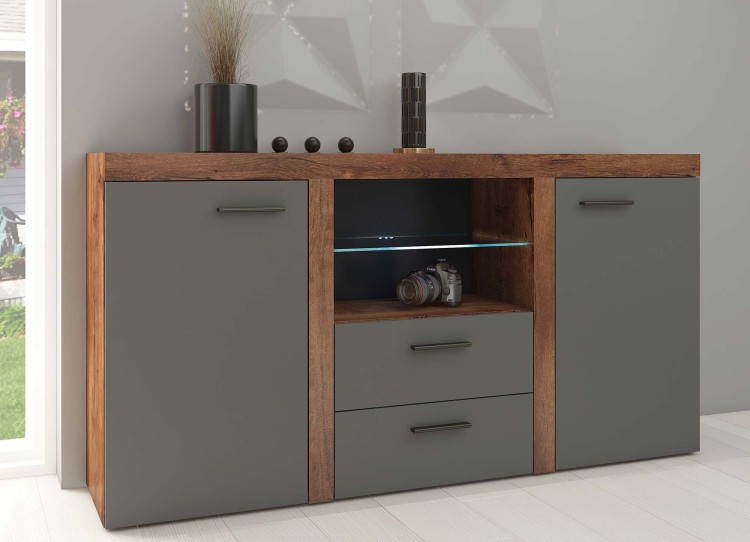 Komoda z 2 szufladami do salonu Rumba GRDL20 2D 2S Grafit